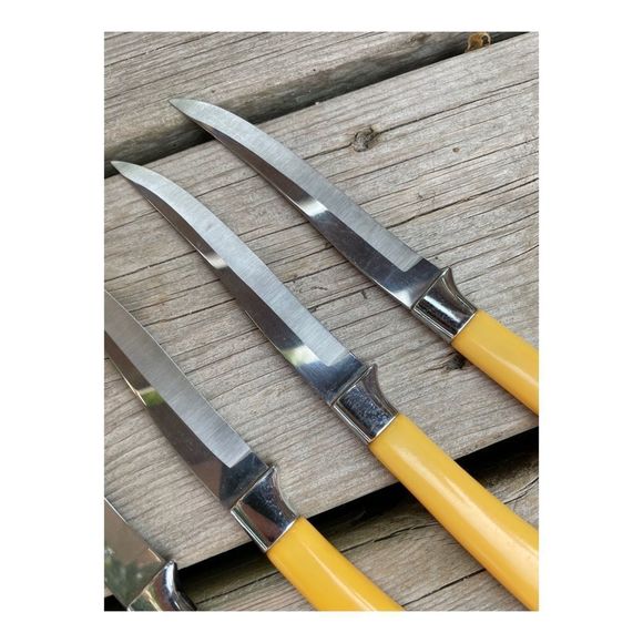 Vintage Bakelight Handle Steak Knife Set x 6 Butterscotch Washington Forge Steel - Picture 13 of 14